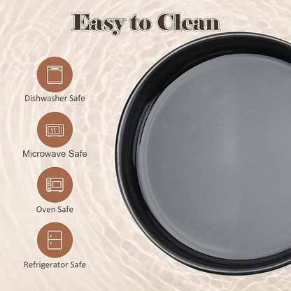 SPUNKYJUNKY Ceramic Dog Bowls with Acacia Wood Stand - Raised Dog Food and Water Bowl Set for Small Dogs (13.52 OZ, Black)