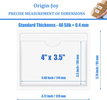Origin-Joy 35 PCS Self Adhesive Index Card Pockets with Top Open, Clear Plastic Label Holder for Cards of Note, Library and Business, Adhesive Label Pockets & Card Holder (4 x 3.5 inch)