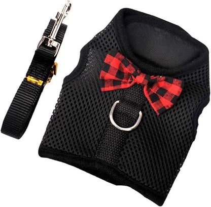 Mikikit Small Pet Vest Harness with Breathable Mesh Pullover, Black L Size Chest 35-40Cm, No-Pull Pet Pulling Strap for Rabbits Guinea Pigs Squirrels
