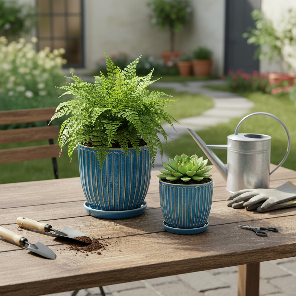 5+6 inch Ceramic Plant Pots Set of 2 with Drainage Hole, Flower Pots Planters Pots for Indoor Plants, Flower Pots for Indoor/Outdoor Plants - Succulent, Snake Plant, Money Tree, Basil Planter