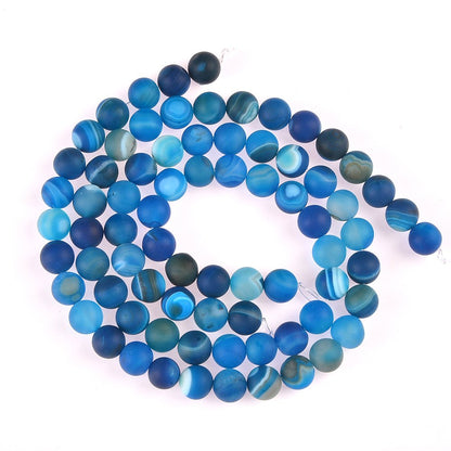 PLTbeads Natural Gemstone Loose Beads Matte Approxi 15.5 inch DIY Bracelet Necklace for Jewelry Making (6mm, Matte Blue Stripe Agate)