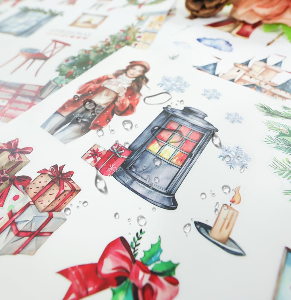 20 Sheets Pre-Cut Christmas Stickers for Scrapbooking, Bullet Journaling, Card Making & Planners - Xmas Sticker Book with Festive Holiday Designs, Self-Adhesive Scrapbook & Junk Journal Supplies
