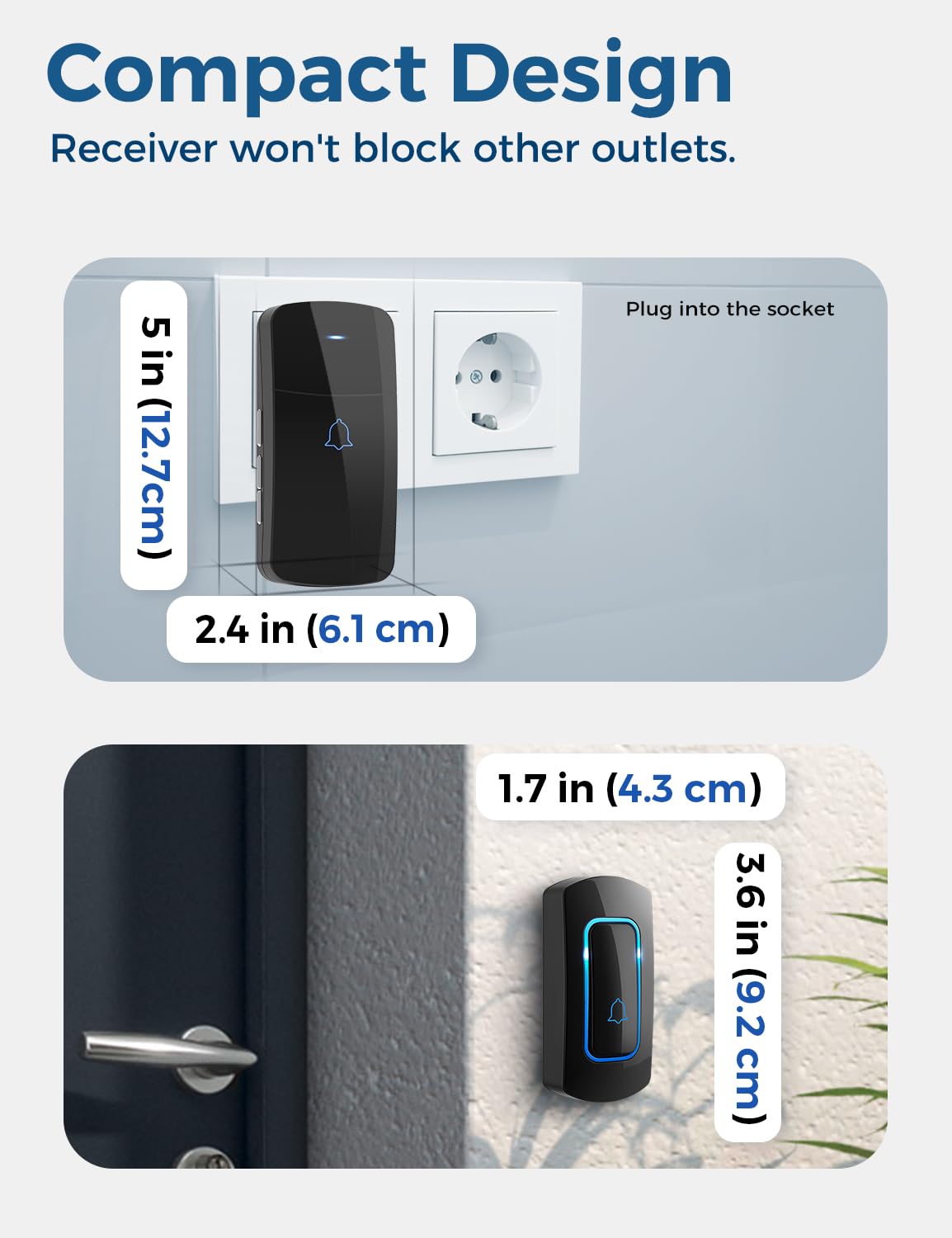 AVANTEK Wireless Doorbell D-3C, 1300 ft Long Range Door Chime Kit, 52 Melodies, Up to 115dB Volume and LED Flash with 2 Plug-In Receivers & 1 Push Button, Black
