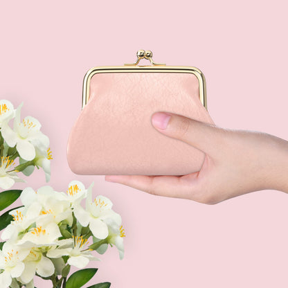 Coin Purse, Small PU Leather Change Purse, Coin Wallet with Clasp, Car Change Holder Pouch for Woman Men Kids Girls, Pink