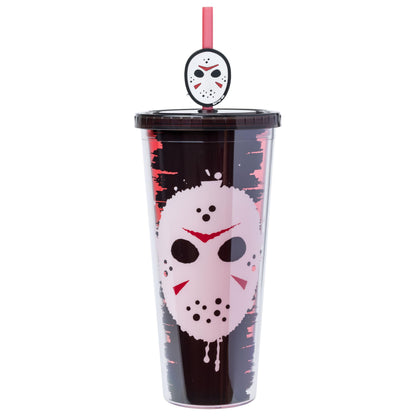 Silver Buffalo Friday the 13th Plastic Cold Cup with Lid and Straw Topper, 24 Ounces