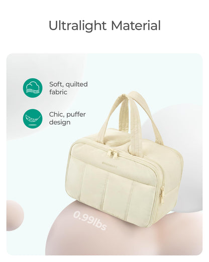 BAGSMART Travel Toiletry Bag, Puffy Large Toiletry Bag for Women, Lightweight Cosmetic Makeup Bag Organizer with Handle for Traveling, Accessories, Essentials, Toiletries (Grayish Brown)