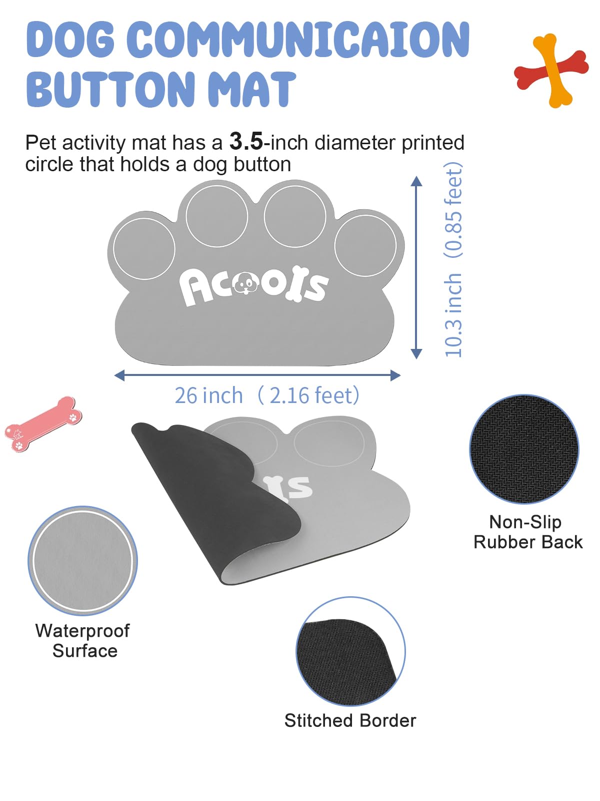 4 Pcs Dog Talking Button Set, Dog Buttons for Communication, 30s Recordable Voice Pet Buzzer Training Buttons, Speaking Button for Dogs with Anti-Slip Dog Buttons Talk Mat and 24 Scene Stickers