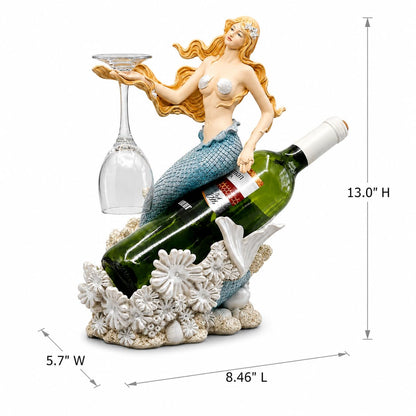 Comfy Hour Under The Sea Collection Mermaid Wine Rack Bottle Holder, 8.46"L x 5.7"W x 13.0"H, Polyresin