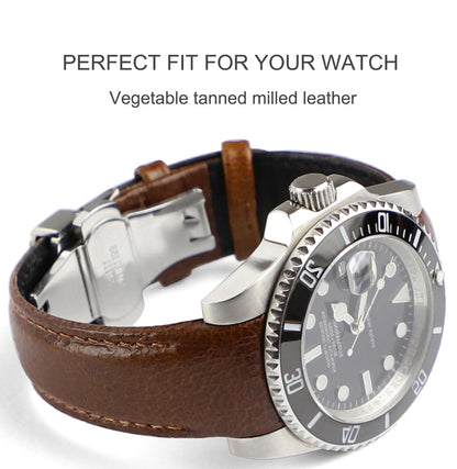Sight Focus 20mm Curved End Retro Leather Watch Band for Rolex Submariner 40mm,Daytona 40m,GMT-Master 40mm,Yacht-Master 40mm,Explorer I Vegetable Watch Strap Replacement (Style 2 Brown, 20mm)