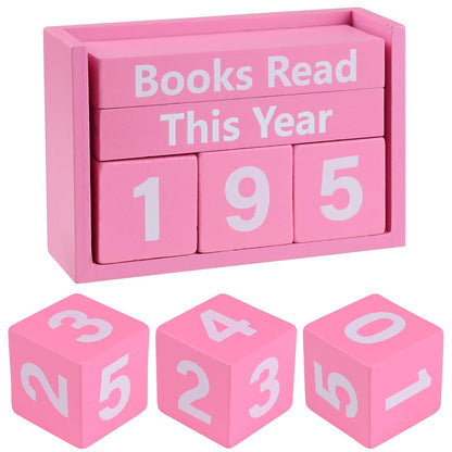 Books Read This Year Counter - Wooden Reading Tracker Block, Adjustable Book Count Display, Pink Book Lover Decor for Bookshelf Desk Library Reading Goals Gift (Pink)