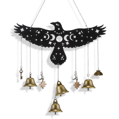 Sliner Raven Witch Bells Wall Hanging Witchy Moon Phase Decor Celestial Gothic Pagan Christmas Halloween Yule Savannah Winter Solstice Spiritual Protection Decor for Home Altar House Warming Gift