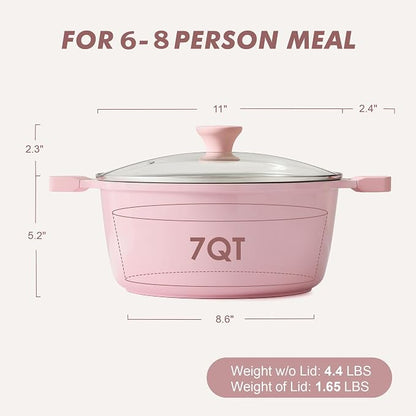 SENSARTE Ceramic Nonstick Stock Pot with Lid, 4.5 Quart Induction Cooking Pot with Tempered Glass Lid, Stew Pot for Soup and Oatmeal, Pasta Casserole, PFOA PFAS PTFE Free, Pink