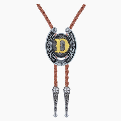 HUABOLA CALYN Brown Bolo Tie for Men Black Initial Letter ABCDMJR to Z Native American Western Cowboy Bolo Tie for Women (D)