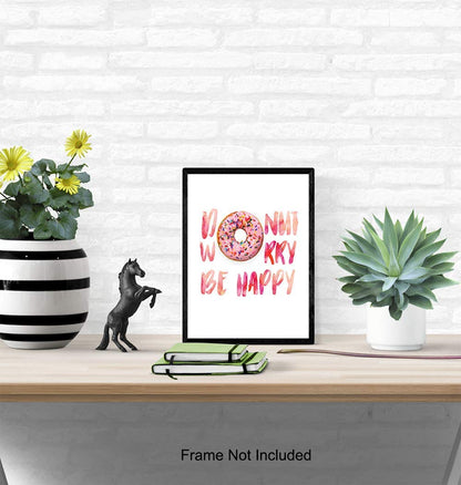 Donut Wall Decor - Funny Kitchen, Dining Room, Cafe Decor - Cute Donut Worry Wall Art for Coffee Bar, Restaurant - Unique Housewarming Gift - Inspirational Quote Poster Picture Print