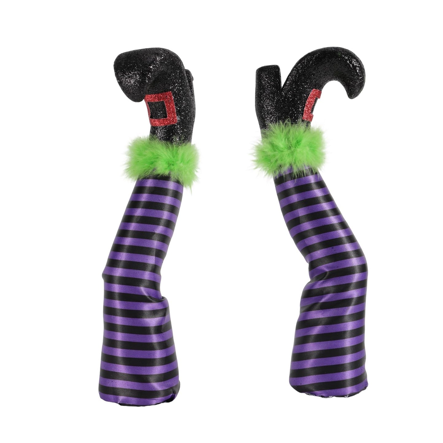 Fukaisu 2 Pcs Halloween Witch Leg Decorations with 2 Rods, Upside Down 3D Witch Legs Garden Stake Boots Decor with Purple Stripes for Lawn Garden & Indoor Halloween Shoes Decorations ﻿
