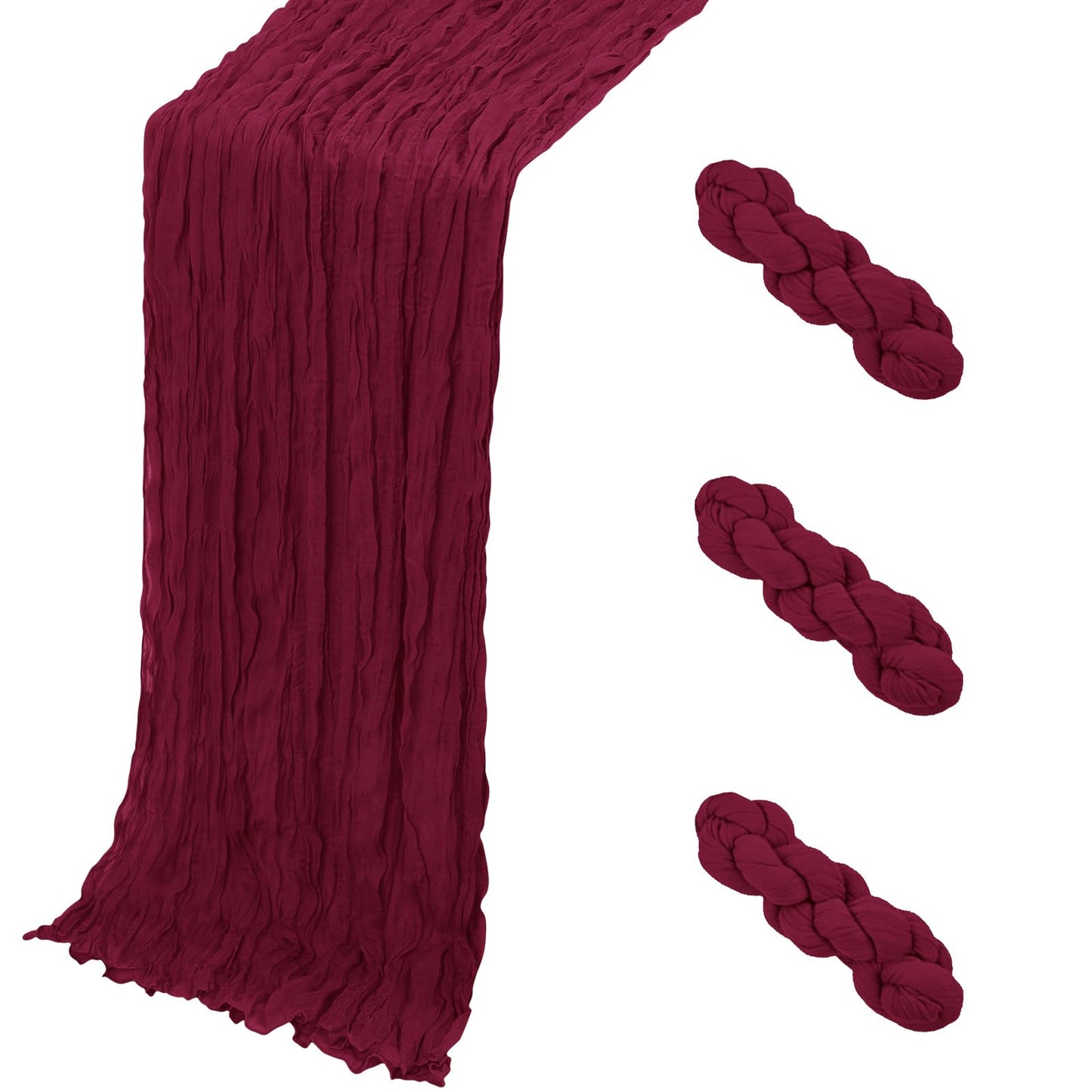 Yorcari 3 Pack Burgundy Cheesecloth Table Runner, 17 x 108 Inch, Gauze Cheese Cloth Table Runner Rustic Sheer Runner for Wedding Birthday Party Baby Shower Table Decor(Burgundy)