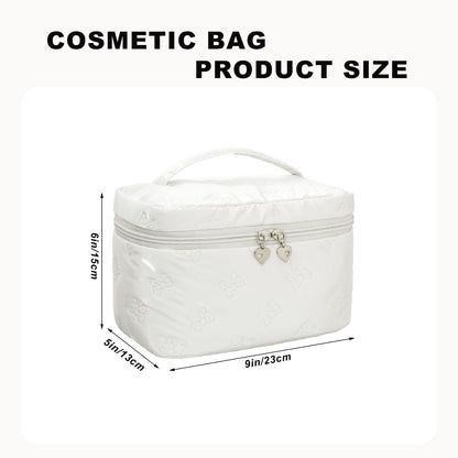 Alamealle Large Cosmetic Bags Travel Makeup Bag with Mesh Pocket Portable Cute Toiletry Bag Aesthetic Make Up Organizer with Handle for Women Girls (White)