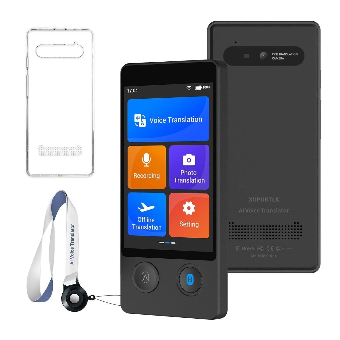 XUPURTLK Language Translator Device W12, Voice Translator Device Two Way, 144 Languages Real-Time Translator Device, Offline & Recording & Photo Translation for Travel, Business, Learning (Black)