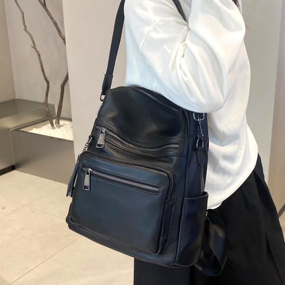Wesccimo Genuine Leather Backpack Purse For Women Black Real Soft Leather Fashion Designer Convertible Ladies Shoulder Bag