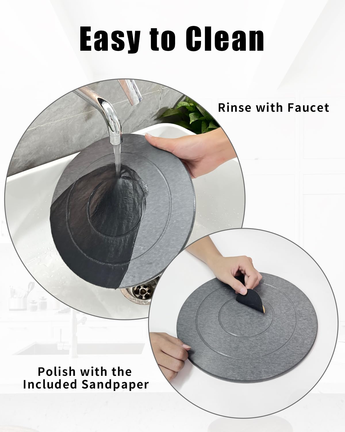 TBEECOZY Diatomaceous Earth Plant Saucer Instant Dry, 2 Pack 10 inch Super Absorbent Plant Trays for Pots, Plant Water Catcher Tray, Plant Drip & Drainage Tray for Indoor, Gray
