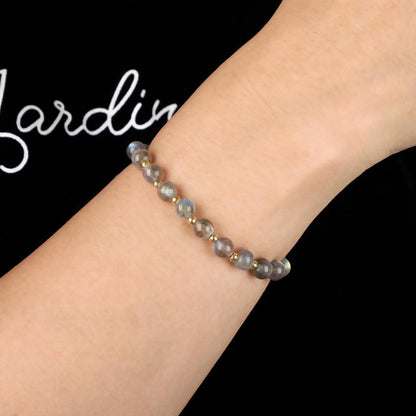 QOGIR Labradorite - Stone of Transformation - 14K Gold Plated Beads Natural Gemstone Stretch Elastic Dainty Healing Beaded Bracelets Gifts 6mm
