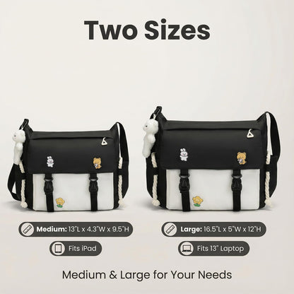 PRLINJSK Cute Messenger Bag for Teen Girls Women, Kawaii Crossbody Shoulder Purse with Pins and Stuffed Pendant Gift