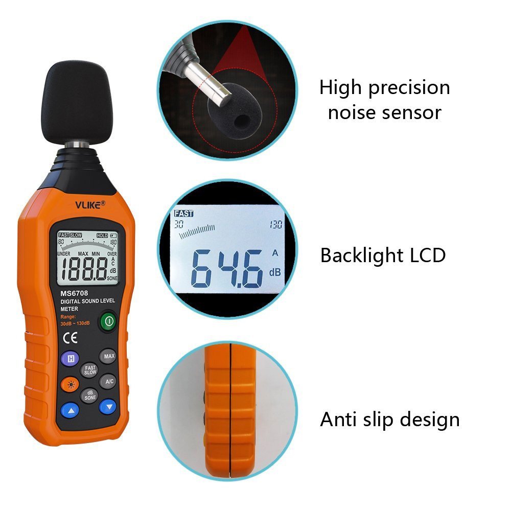 VLIKE LCD Digital Audio Decibel Meter Sound Level Meter Noise Level Meter Sound Monitor dB Meter Noise Measurement Measuring 30 dB to 130 dB A/C Mode (Batteries Not Include)