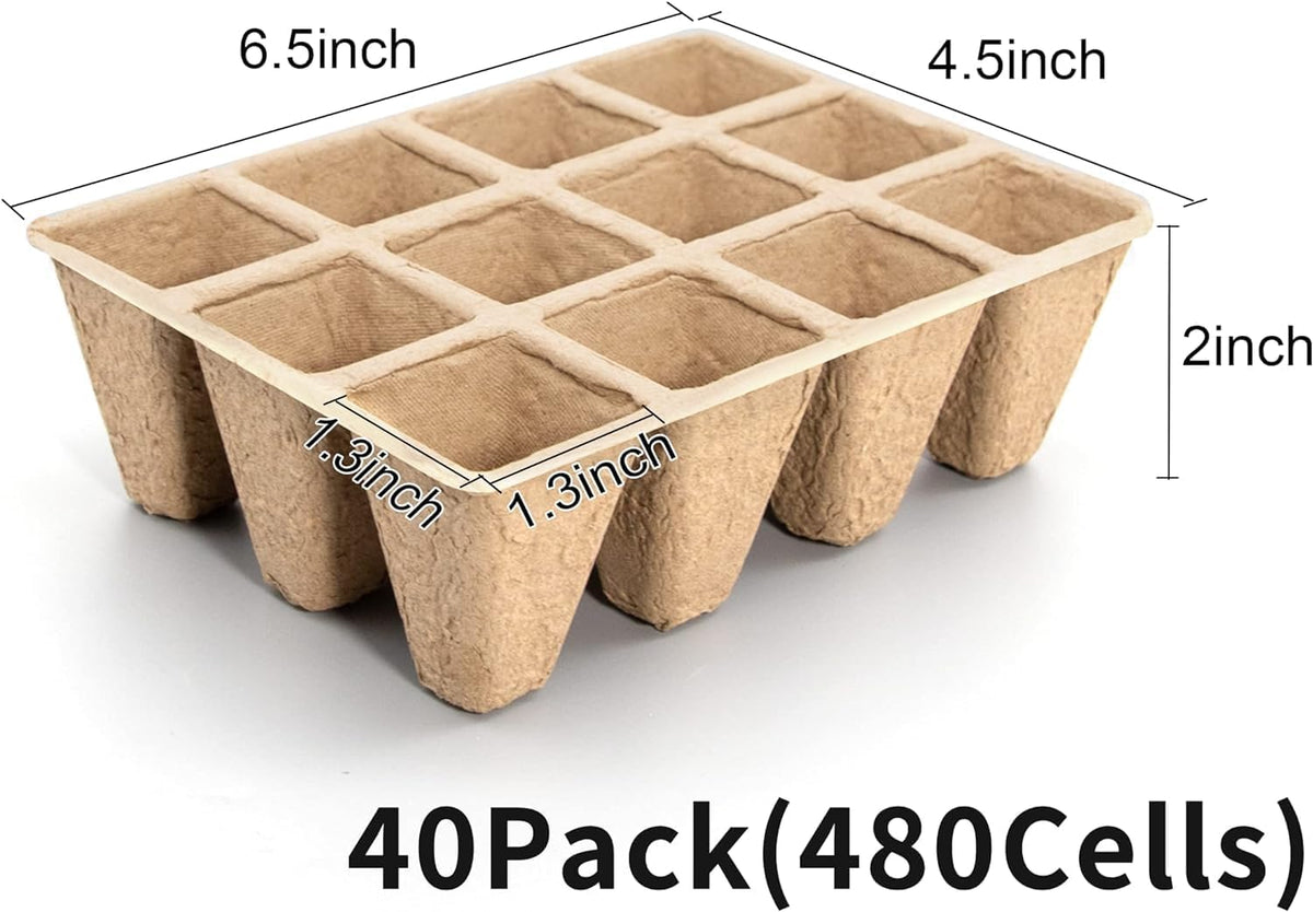 SYITCUN 480 Cells Seed Starter Tray, 40 Pack Biodegradable Seed Starter Kit, Peat Pots for Seedlings with 400 Plant Labels, 2 Seed Planting Tool and 1 Spray Bottle