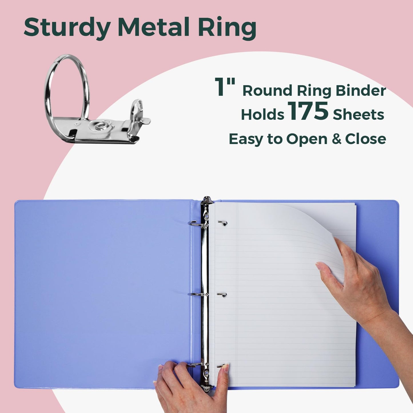 POPRUN 3 Ring Binder 1 Inch, PVC-Free, Holds 175 Sheets of 8.5 x 11 Paper, Extra Durable Organizer with 2 Pockets for School & Office, Heavy-Duty, 4 Pack, Multicolor