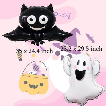 9Pcs Halloween Balloons Decorations Pink BOO Foil Balloons Ghost Bat Balloons for Halloween Birthday Baby Shower Party Supplies