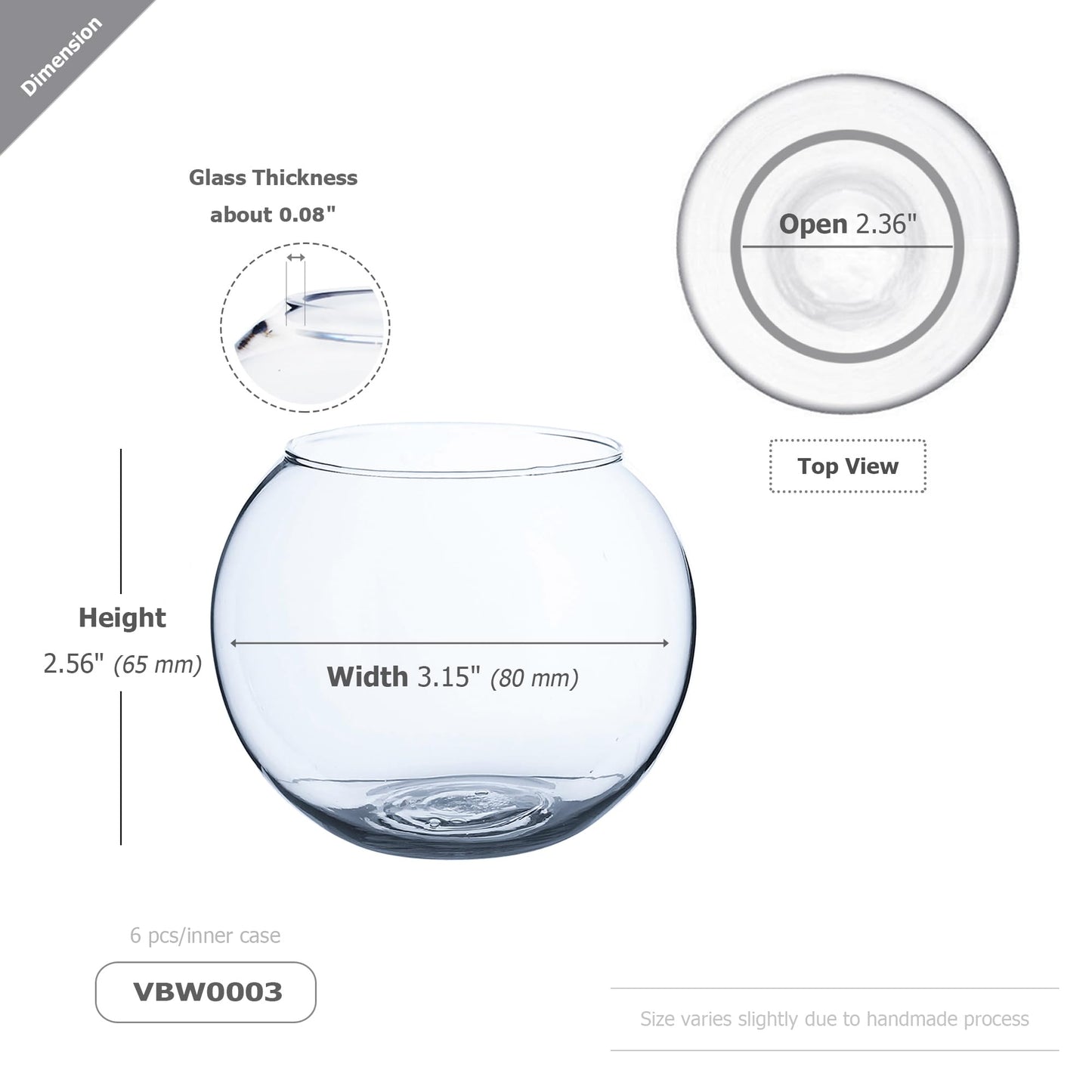 WGVi Clear Glass Tea Light Votive Candle Holder, Width 3", Height 2.5", Small Globe Bubble Bowl Round Vase, Tabletop Décor Container Terrarium, 1 Piece