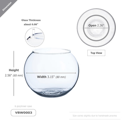 WGVi Clear Glass Tea Light Votive Candle Holder, Width 3", Height 2.5", Small Globe Bubble Bowl Round Vase, Tabletop Décor Container Terrarium, 1 Piece