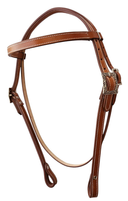 WEMBILS Western Leather Latigo Browband Headstall for Horses for Trail Riding Double Stitched Bridle for Horse Durable Equine Supplies Equestrian Gifts (Tan)