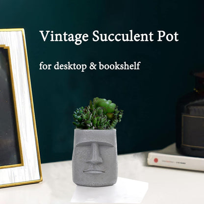 Lifexquisiter Easter Island Moai Head Succulent Planter Pot, Human Face Flower Pot for Desktop Home Decor, Cool Moai Figurines Pen and Brush Holder, Grey