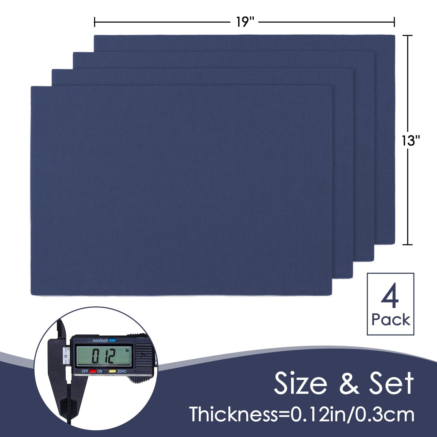 MANSPHIL Navy Blue Cloth Placemats Set of 4 Cotton Washable Thick Faux Linen Table Place Mats Heat Resistant Double Layer Fabric Wrinkle Free Dining Kitchen Table Decor - 13x19 Inch Oeko Tex Placemat