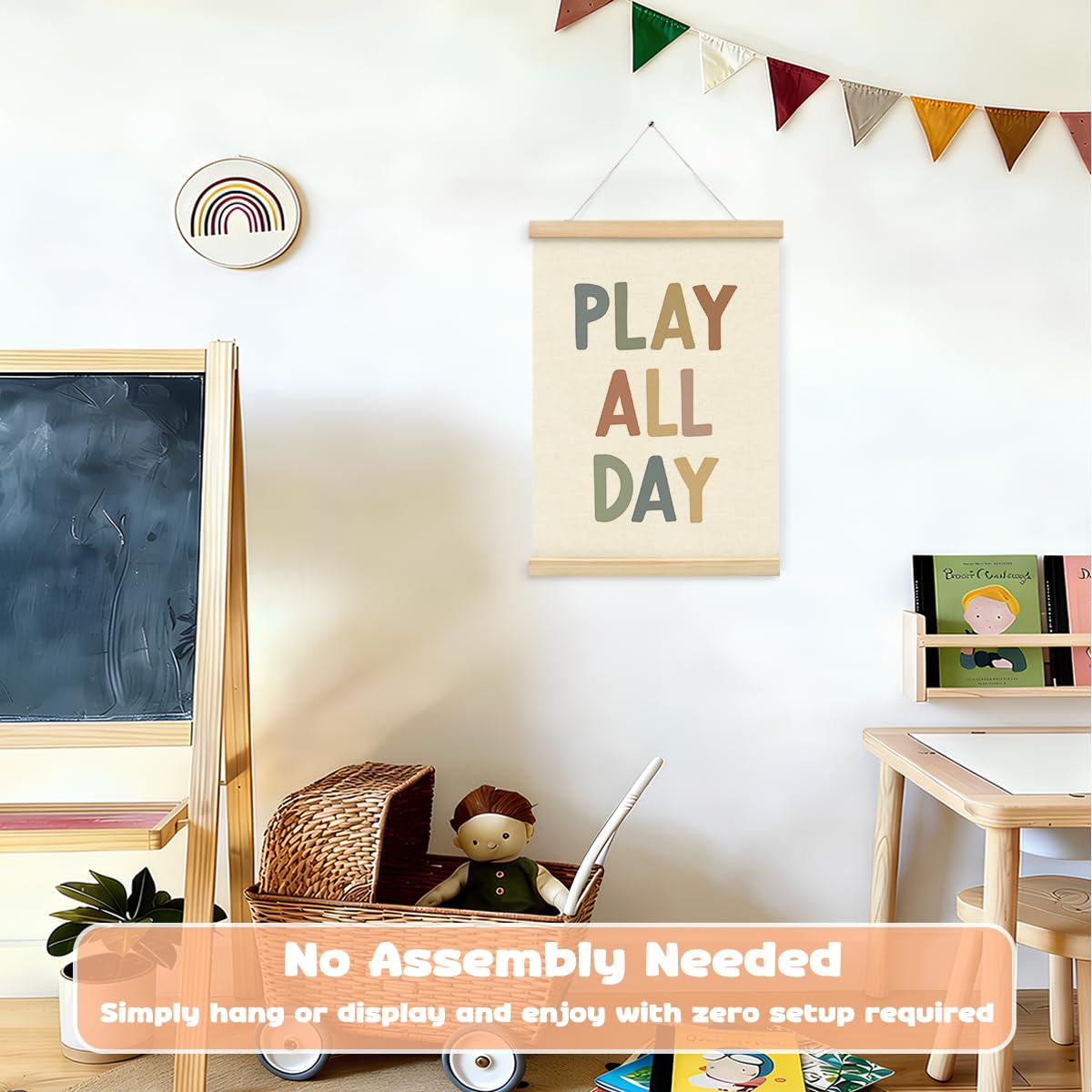 STHTTSW Boho Play Room Wall Decor Poster Hanger Frame, Play All Day Nursery Wall Art Kids Wall Decor, Playroom Art for Toddler Playroom Bedroom Kids Room Baby Girl Nursery,12x16 Inch