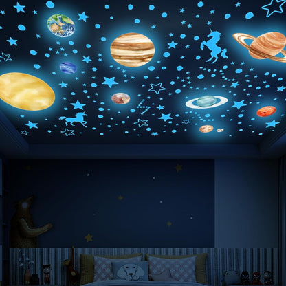 Glow in The Dark Stars and Planets Wall Decals Bright Solar System Wall StickersSpace Stickers for Kids Room Decor (Blue) Birthday Christmas Gift for Boys and Girls