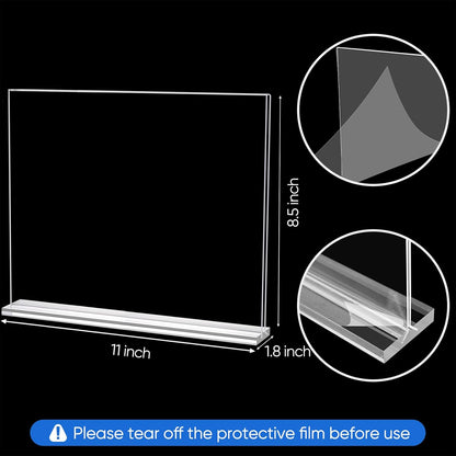 Acrylic Sign Holder 11 x 8.5, Horizontal 6 Pack Clear Double Side T Shape Acrylic Table Sign Stands for Displaying, Flyer Holder Paper Card Holder for Office Business Store Restaurants