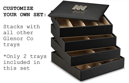 Glenor Co Jewelry Organizer Tray - Set of 2 - Stackable Empty 2 Inch Deep Jewelry Storage Trays w/o dividers - Display on Dresser or Drawer - Compatible with Other Trays - Black