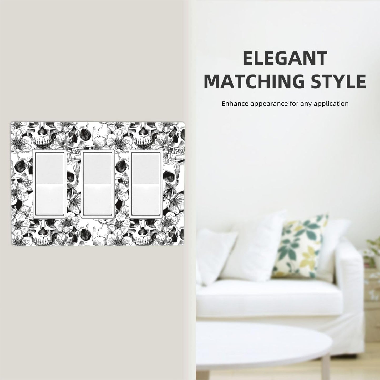 Gothic Skull Floral Skeleton 3 Gang Triple Rocker/Decorator Light Switch Wall Plate Cover Decorative GFCI Electrical Faceplate Switchplate Dimmer