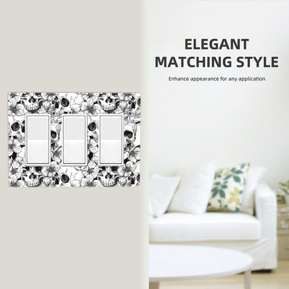 Gothic Skull Floral Skeleton 3 Gang Triple Rocker/Decorator Light Switch Wall Plate Cover Decorative GFCI Electrical Faceplate Switchplate Dimmer