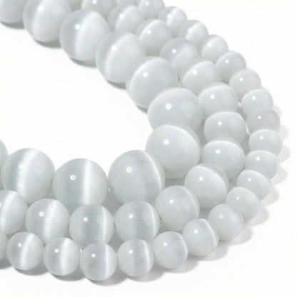 Yochus 60pcs White Cat Eye Stone Beads，6mm Healing Power Natural Stone Round Loose Beads for Jewelry Making Earring Necklace DIY Crafts