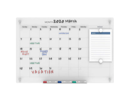 Audio-Visual Direct Magnetic Glass Dry Erase Board Set (3' x 2', Calendar Ultra White) for Wall - Monthly Planner