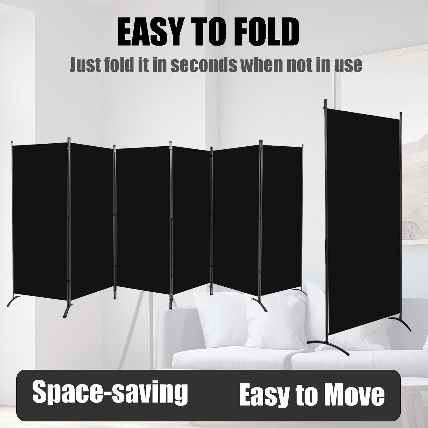 Room Divider-Folding Privacy Screens, 6 ft Partition Room Dividers Wall for Separation, Home, Office, Classroom, Studio (Black, 6 Panel)