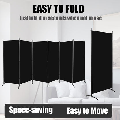 Room Divider-Folding Privacy Screens, 6 ft Partition Room Dividers Wall for Separation, Home, Office, Classroom, Studio (Black, 6 Panel)
