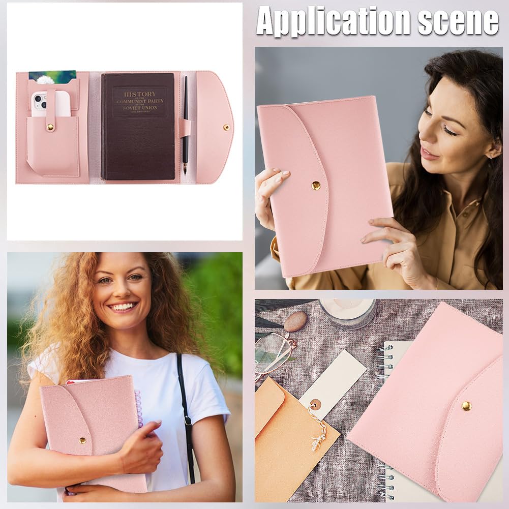 CRASPIRE A5 Leather Notebooks Cover for Pink PU Journal Planner Travelers Notebook with Card Slots Pen Holder File Folder Business Pocket Documents Portfolio Organizer Briefcase for Refillable Notepad