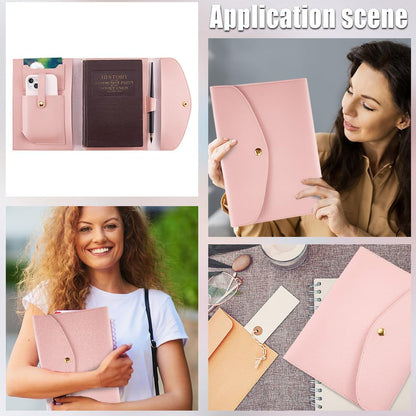 CRASPIRE A5 Leather Notebooks Cover for Pink PU Journal Planner Travelers Notebook with Card Slots Pen Holder File Folder Business Pocket Documents Portfolio Organizer Briefcase for Refillable Notepad