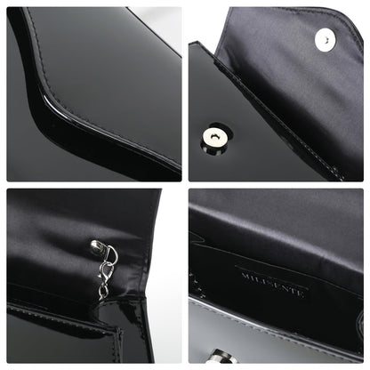 Milisente Women's Evening Bag Bridal Party Clutch Purses Cocktail Prom Handbags with Patent Leather(Black)
