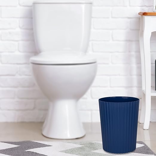 JiatuA Small Trash Can Plastic Wastebasket Round Garbage Container Bin for Bathroom, Kitchen, Bedroom, Home Office, College Dorm, Navy Blue