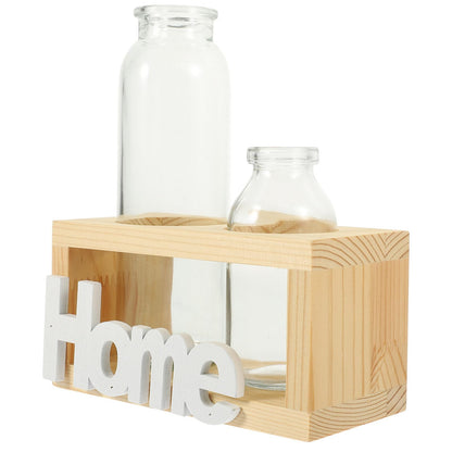 PRETYZOOM Glass Vase with Wooden Stand, Hydroponic Plant Terrarium Planter for Indoor Home Décor, Nordic Style Tabletop Glass Planter Set with 2 Vases for Water Propagation